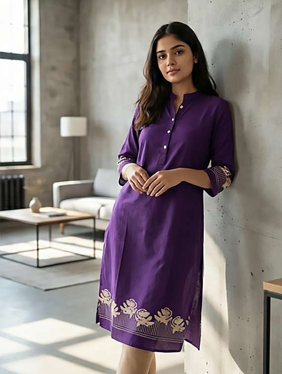 women printed three quarter sleeves straight kurta
