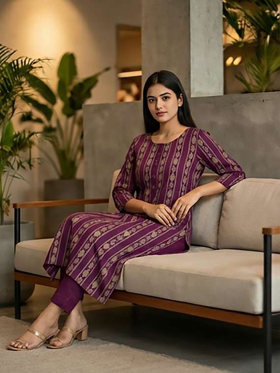 women printed three quarter sleeves straight kurta