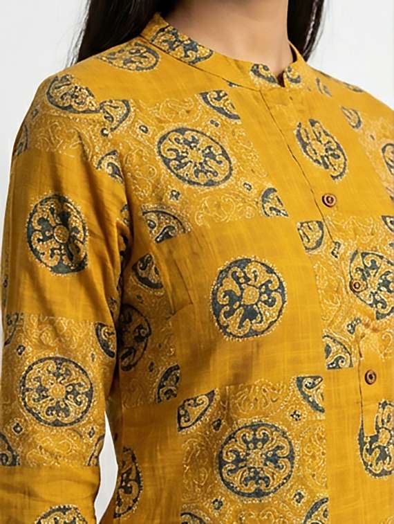 women printed three quarter sleeves straight kurta - 22379685 -  Standard Image - 3