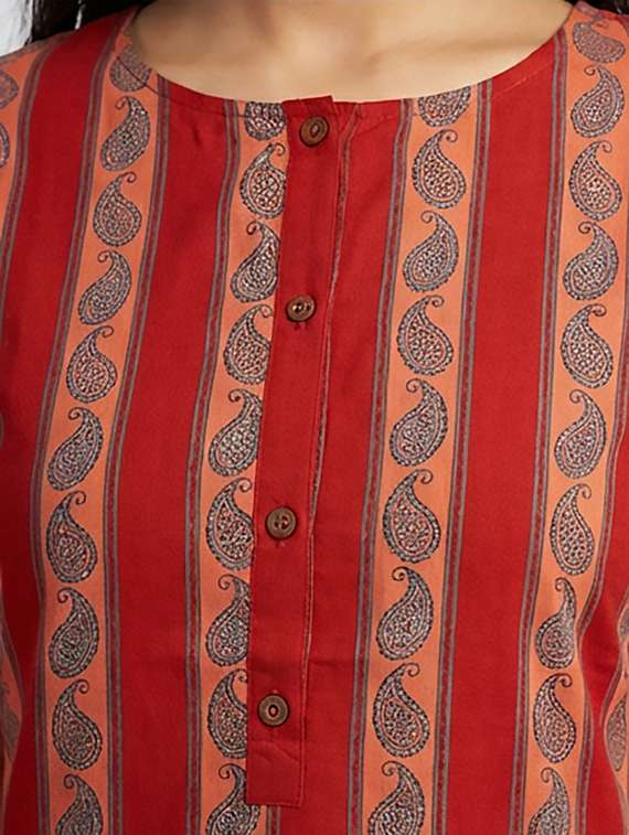 women printed three quarter sleeves straight kurta - 22379686 -  Standard Image - 3