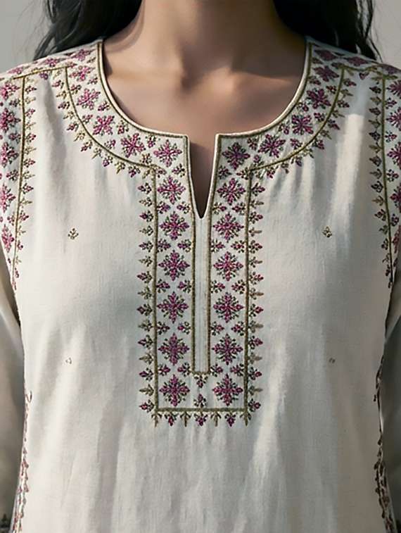 women embroidered three quarter sleeves straight kurta - 22379690 -  Standard Image - 3