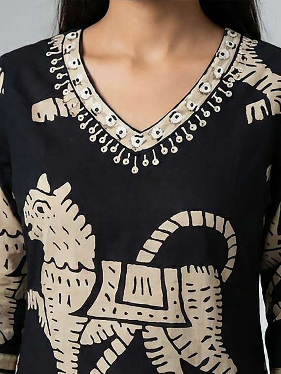 women printed three quarter sleeves straight kurta - 22379692 -  Standard Image - 3