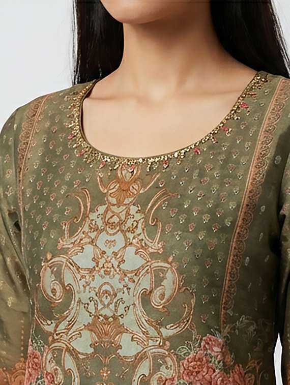 women printed three quarter sleeves straight kurta - 22379696 -  Standard Image - 3