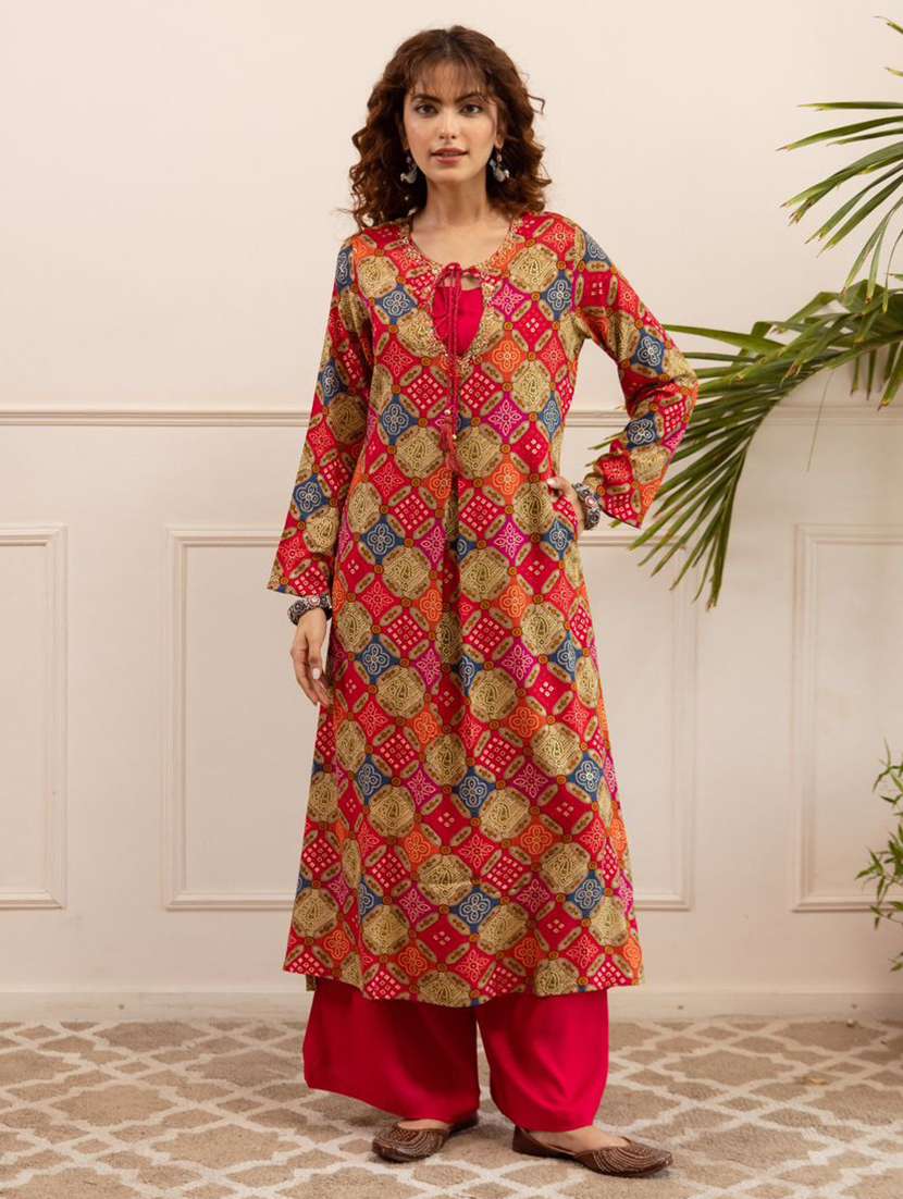 women printed kurta and palazzo set