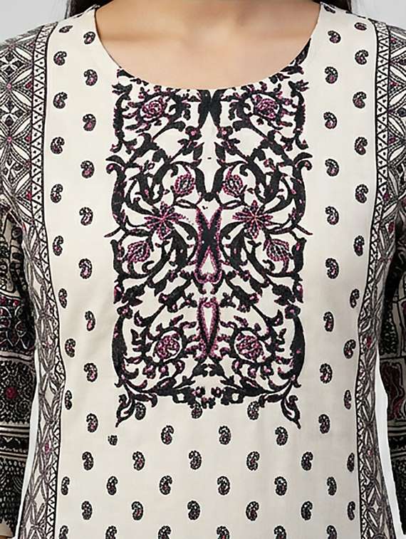 women printed three quarter sleeves kurta and pant set - 22379753 -  Standard Image - 3