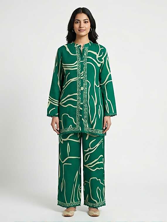 women printed long sleeves ethnic co-ord set