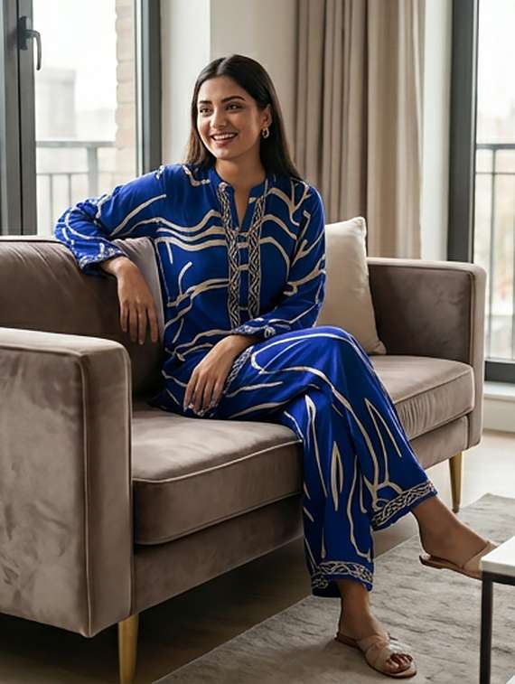 women printed long sleeves ethnic co-ord set