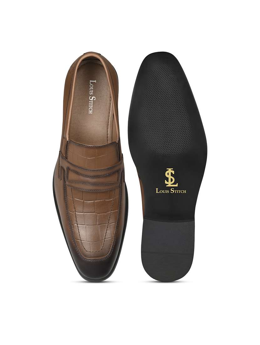 men textured slip on formal shoes - 22379773 -  Standard Image - 5