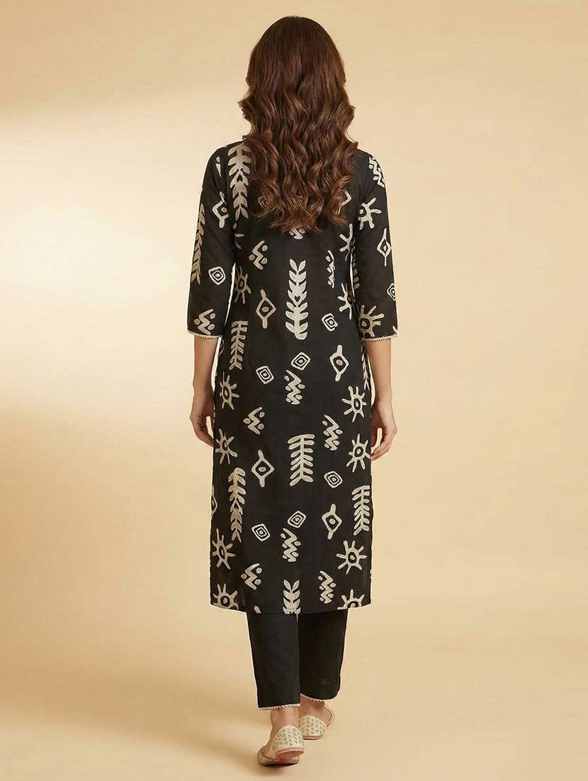 women printed three quarter sleeve kurta pant set - 22379781 -  Standard Image - 3