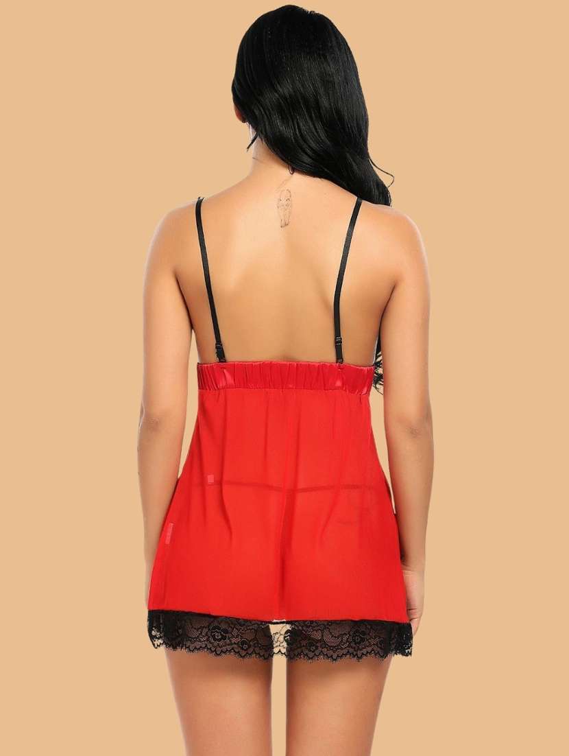 women self designed sleeveless lace babydoll - 22379788 -  Standard Image - 3