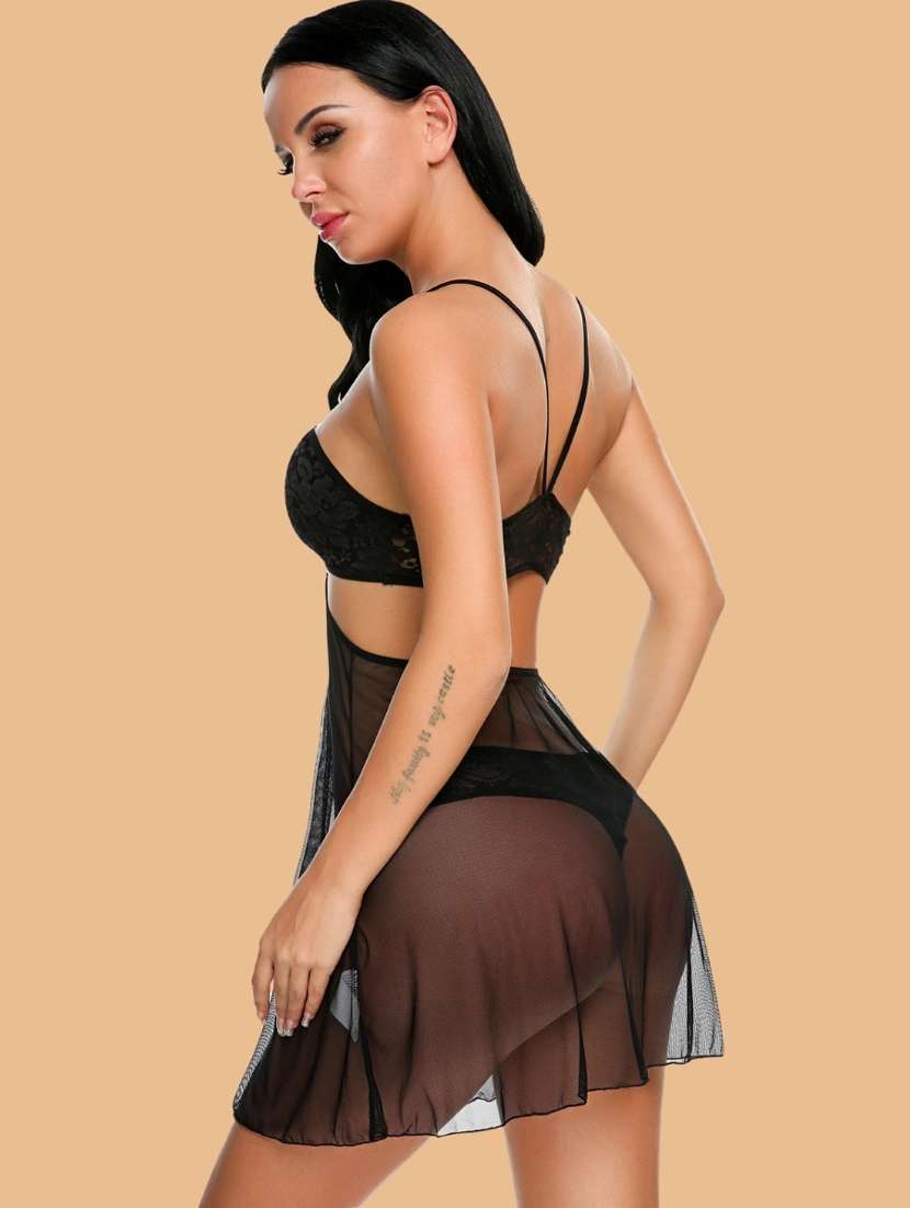 women self designed sleeveless lace babydoll - 22379807 -  Standard Image - 3