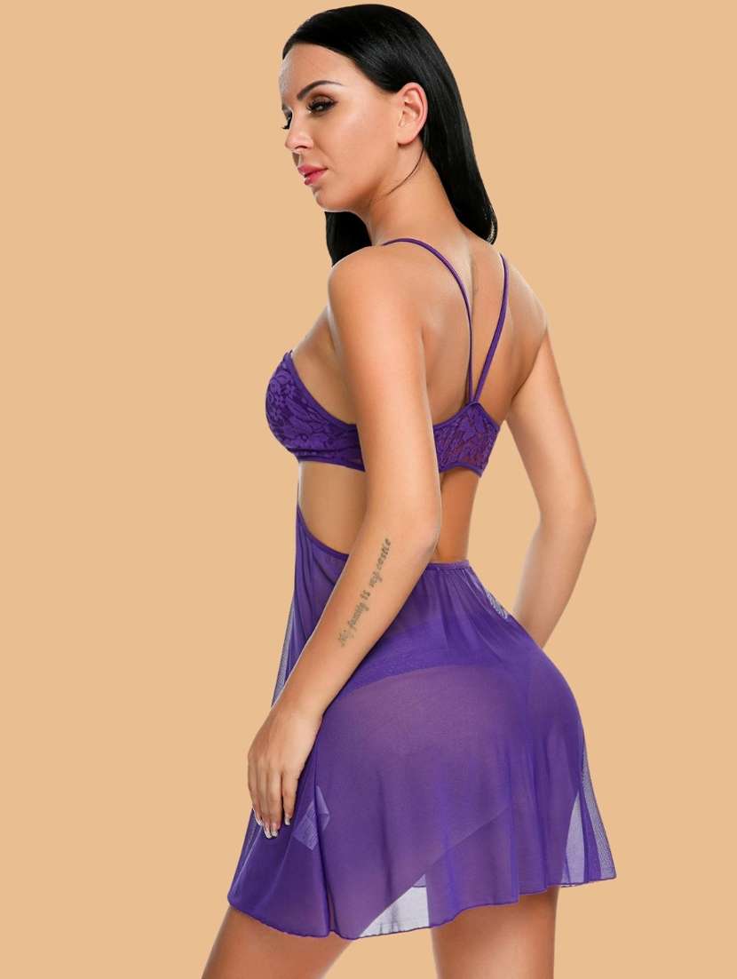 Women Self Designed Sleeveless Lace Babydoll - 22379809 -  Standard Image - 3