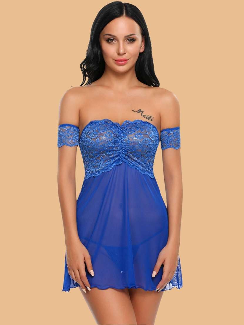 women self designed sleeveless lace babydoll