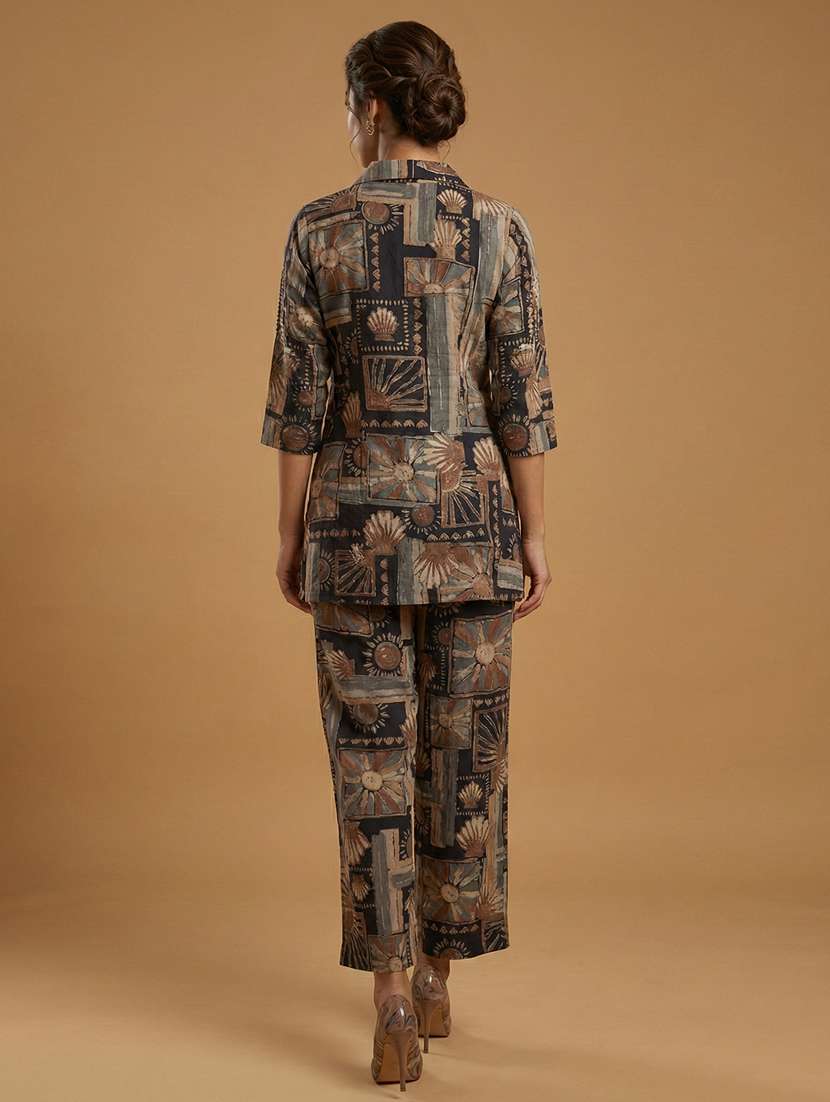 women printed three quarter sleeve top & trouser co-ord set - 22379859 -  Standard Image - 3