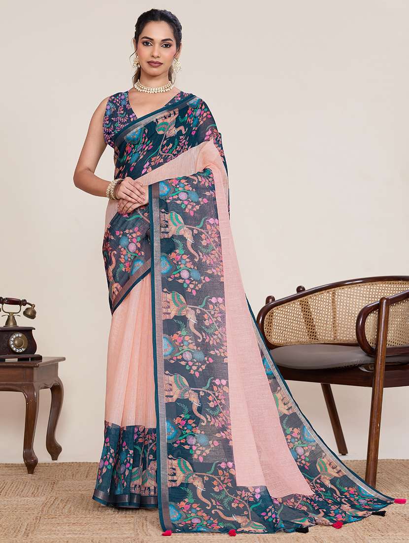 women printed casual wear saree with blouse