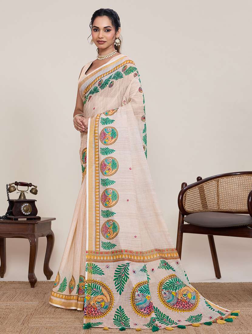 women printed casual wear saree with blouse