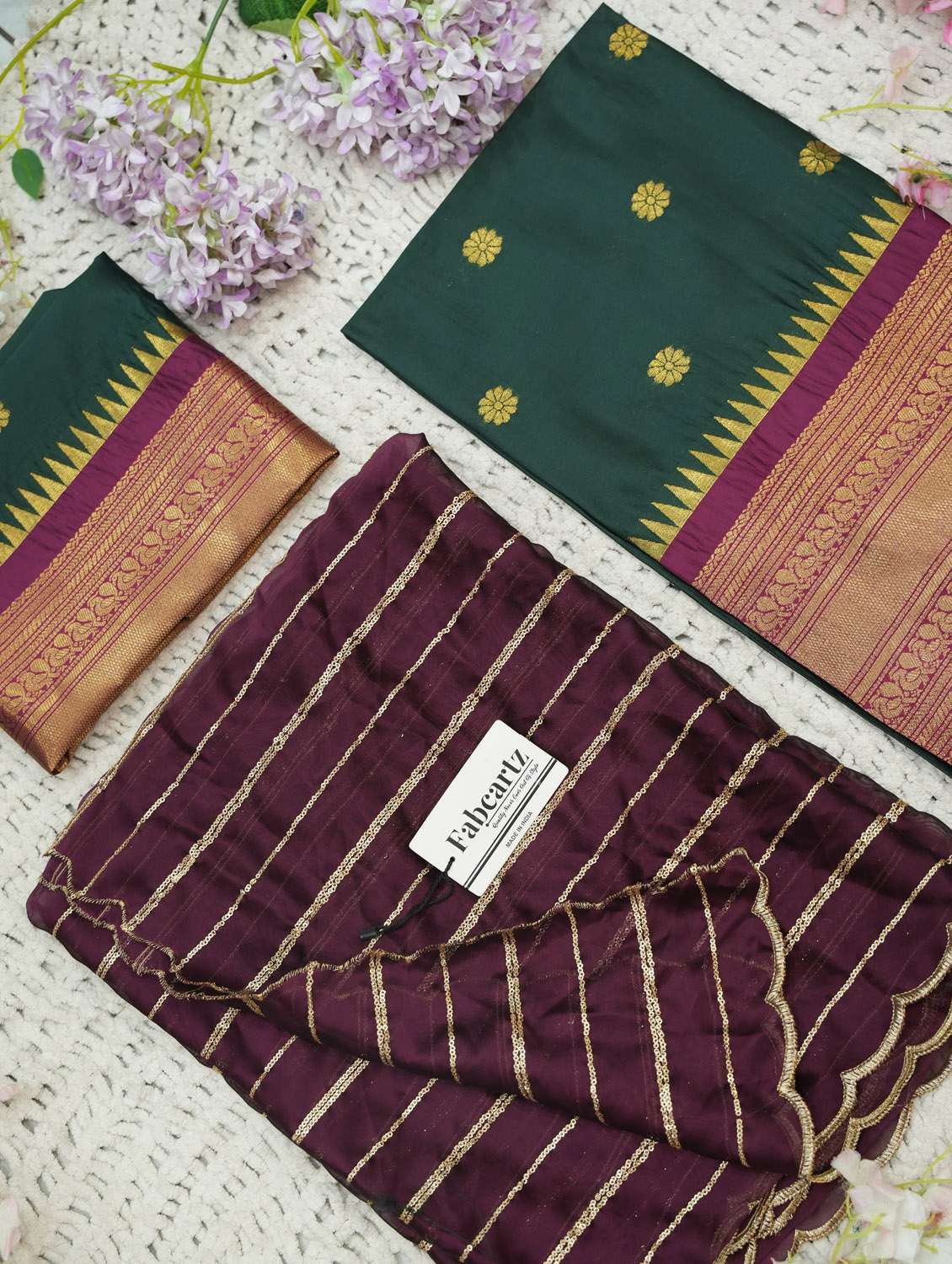 bottle green silk flared lehenga - 22379892 -  Standard Image - 3