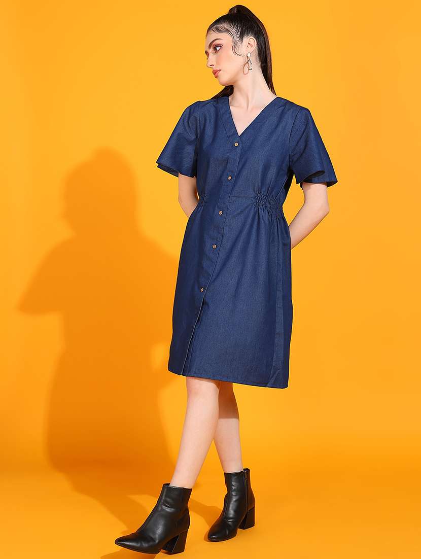 Women Soldi Flared Sleeve Denim A-line Dress - 22379927 -  Standard Image - 3