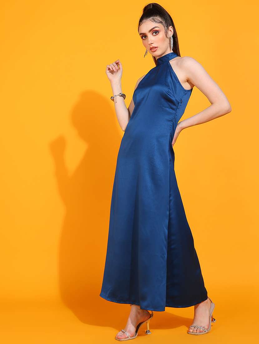 women solid halter neck sleeveless a-line dress - 22379937 -  Standard Image - 3