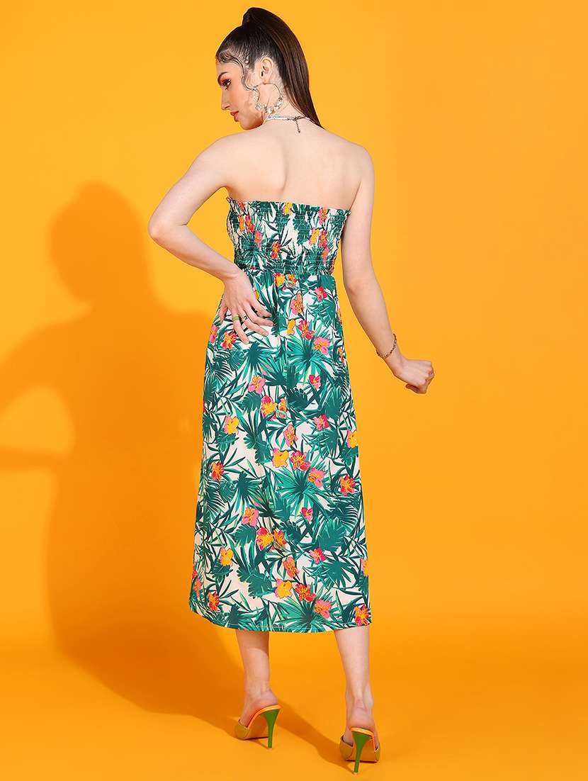 Women Tropical Print Strapless Tube A-line Dress - 22379944 -  Standard Image - 3