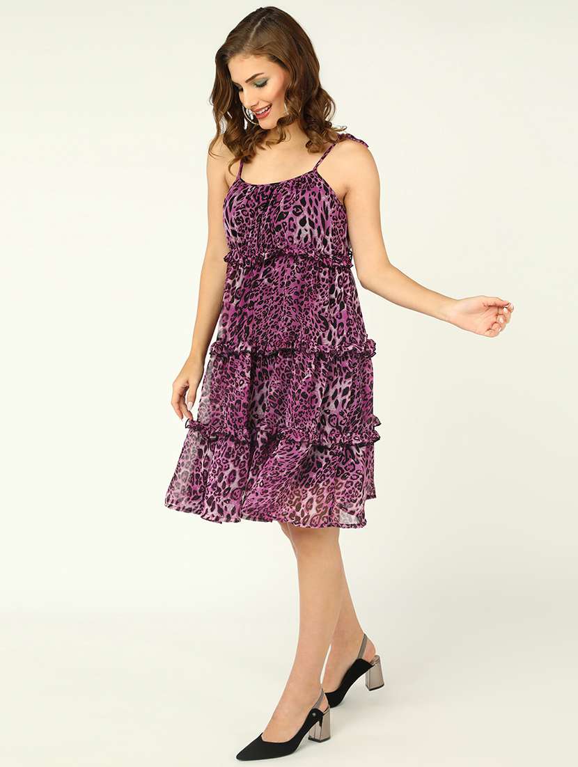 women animal print shoulder strap tiered dress - 22379950 -  Standard Image - 3