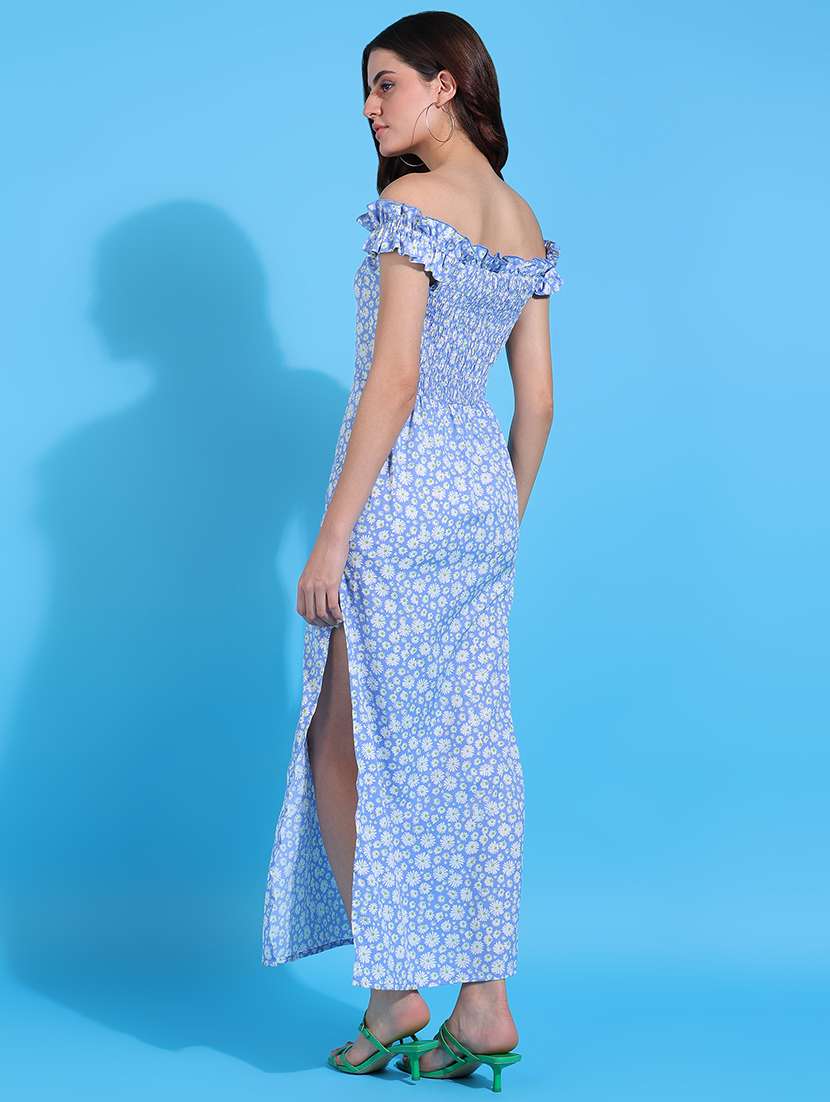 women floral print off shoulder high slit a-line dress - 22379998 -  Standard Image - 3