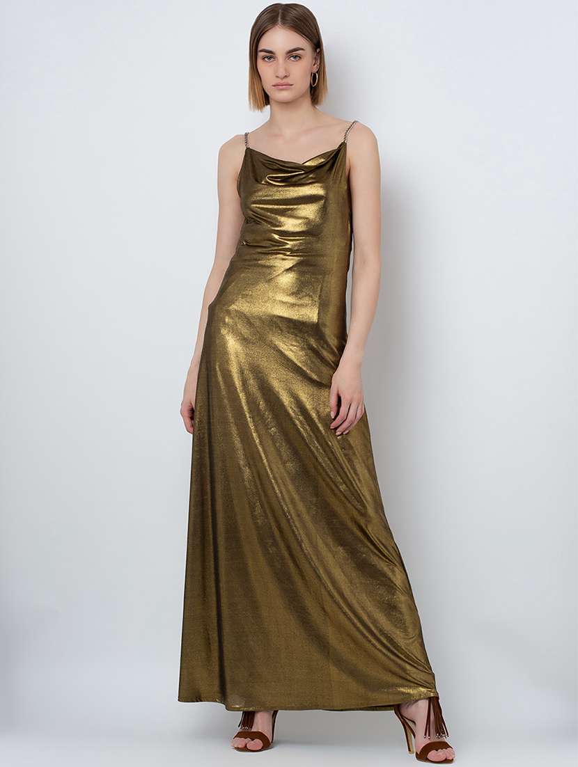 gold polyester aline dress