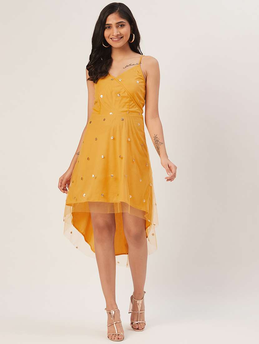 women self designed shoulder strap asymmetric dress