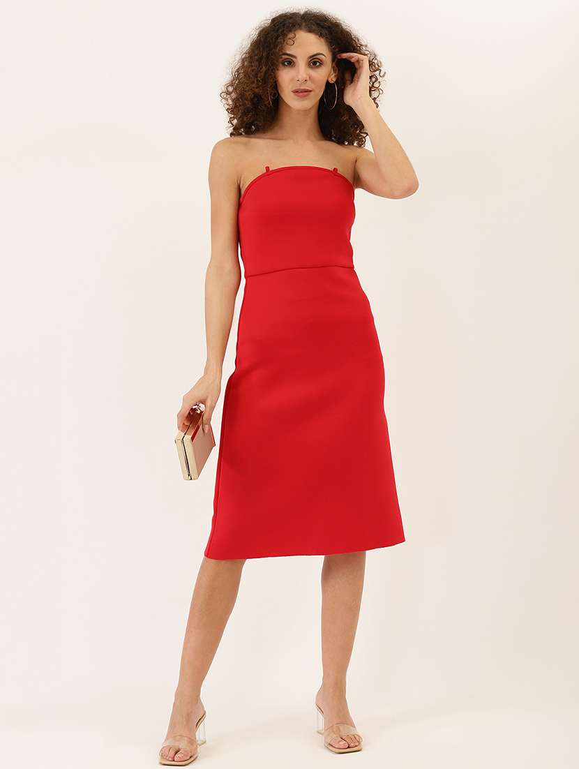 women solid sleeveless tube sheath dress
