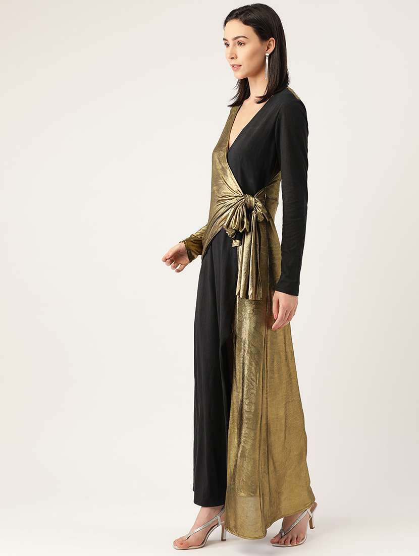 Women Color Blocked Long Sleeve Wrap Dress - 22380043 -  Standard Image - 3