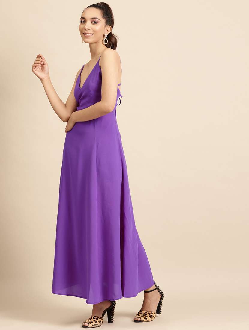 women solid shoulder strap a-line dress - 22380049 -  Standard Image - 3