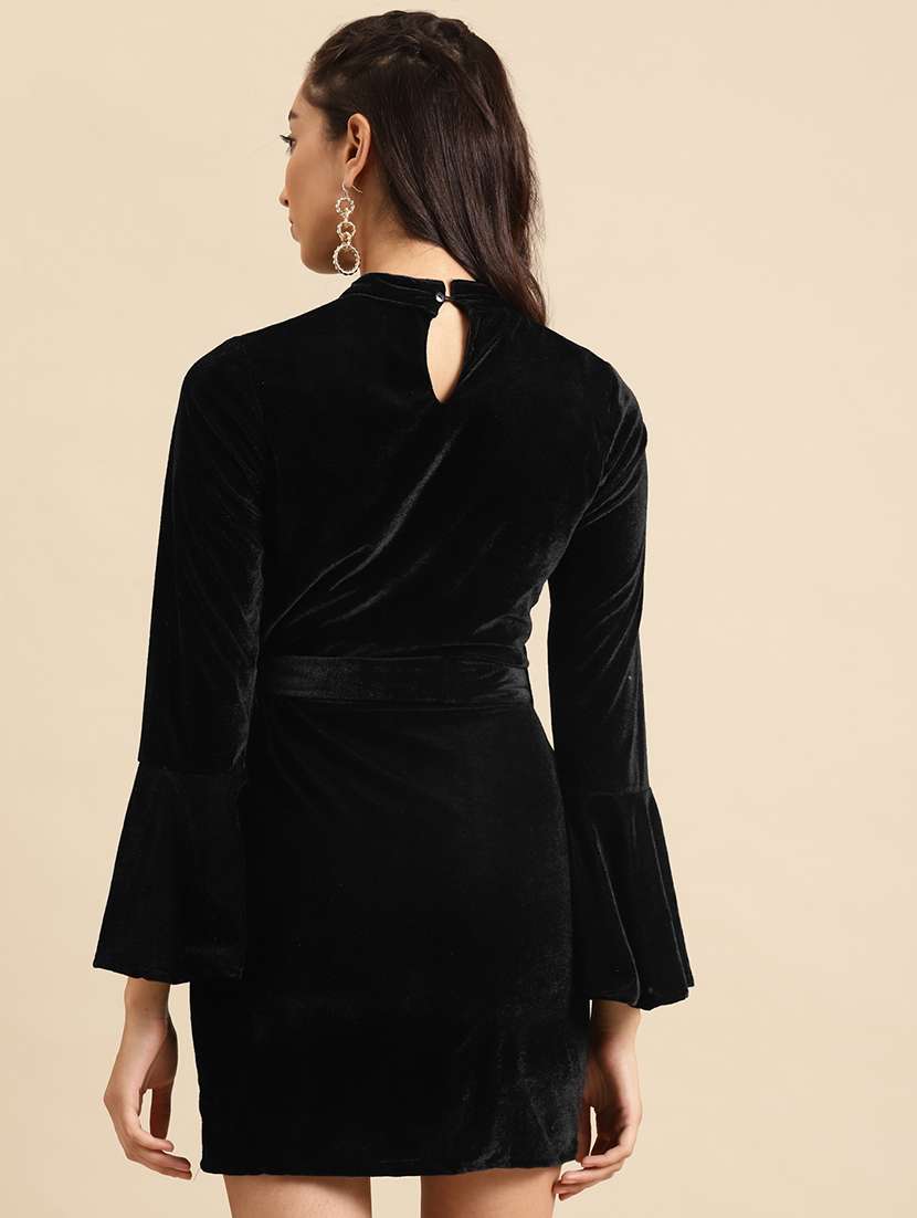 women solid bell sleeve bodycon dress - 22380060 -  Standard Image - 3