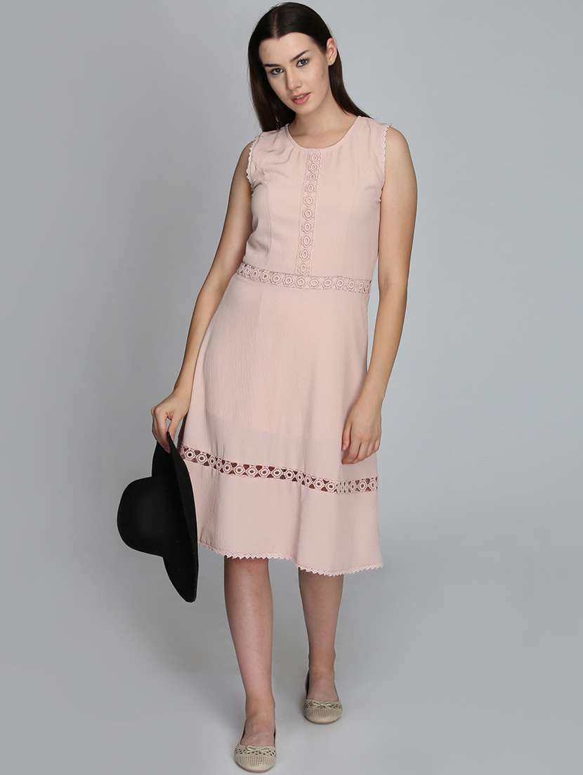 women solid sleeveless a-line dress