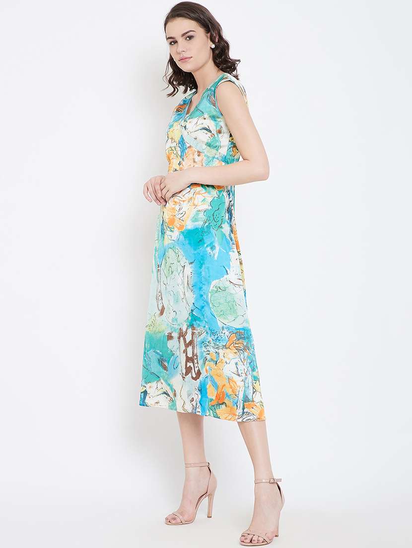 women printed cap sleeve a-line dress - 22380107 -  Standard Image - 3
