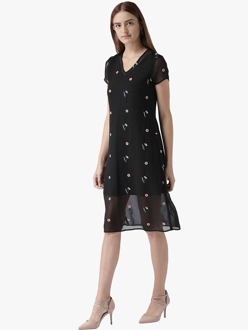 women embroidered short sleeve a-line dress