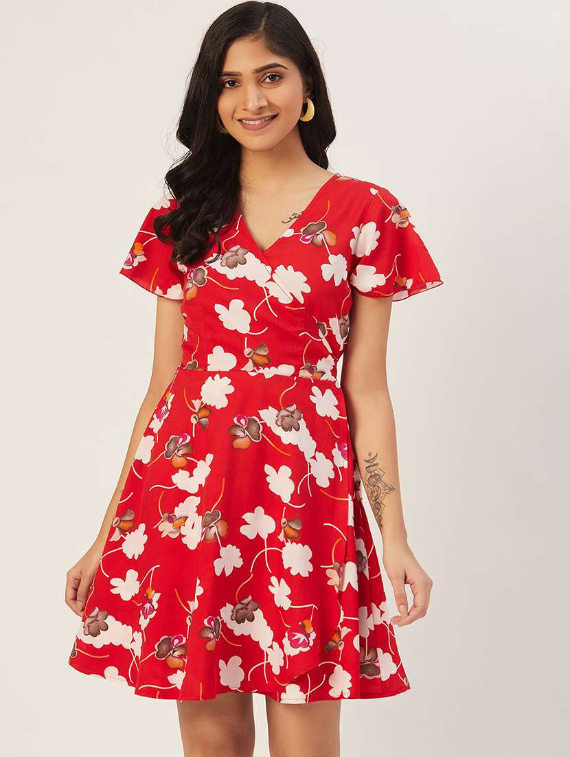 women floral print short sleeve a-line dress
