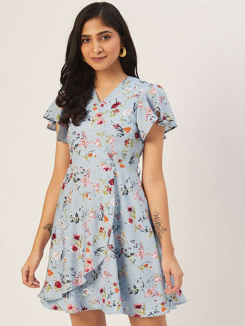 women floral print flared sleeve dress