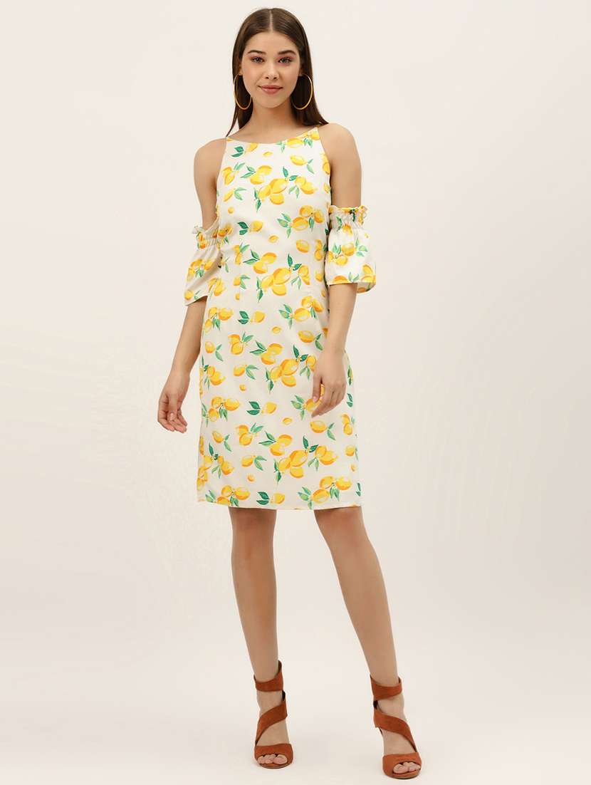 women printed cold shoulder a-line dress