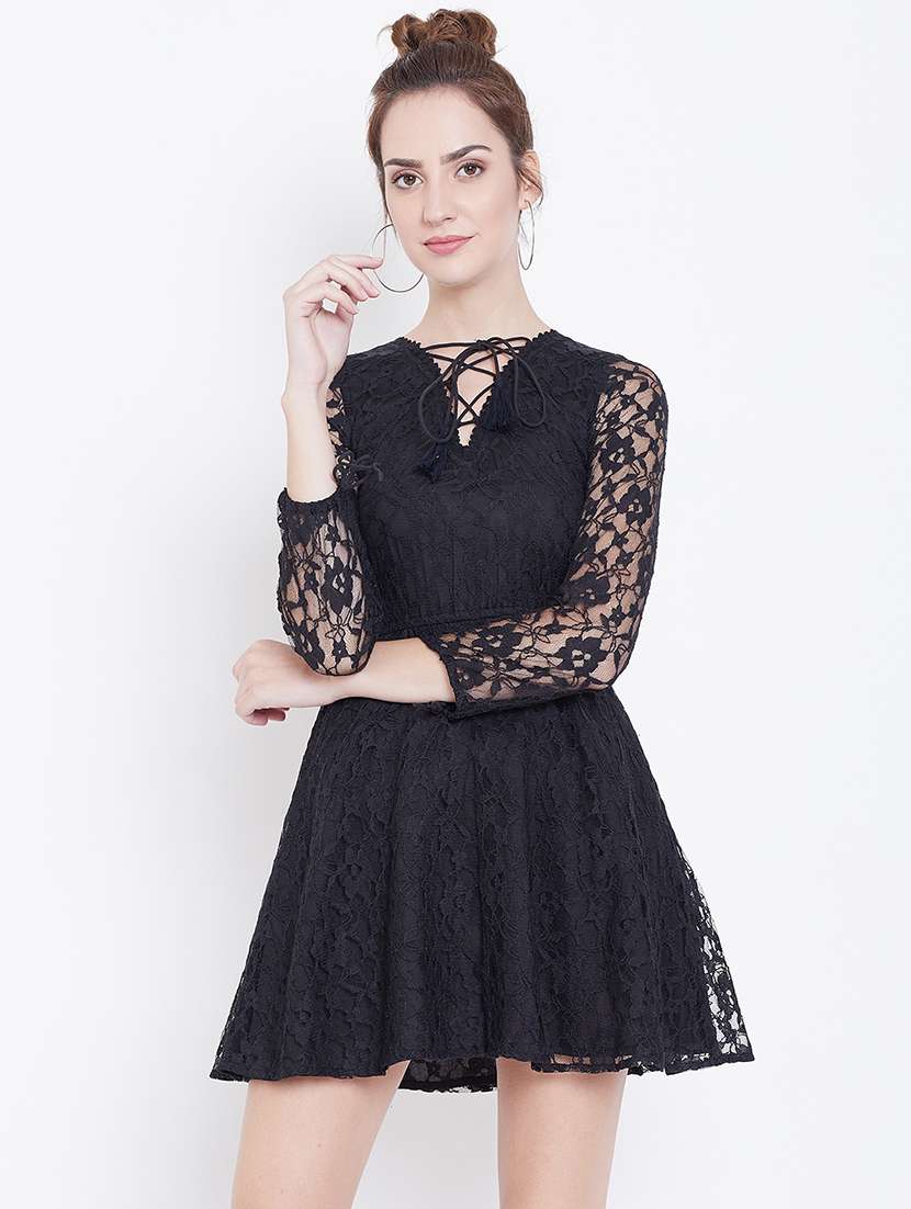 women self desinged tie-up lace a-line dress
