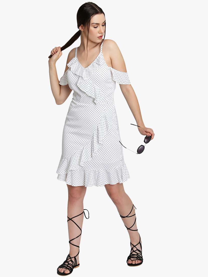women polka doted shoulder strap ruffle dress - 22380332 -  Standard Image - 3