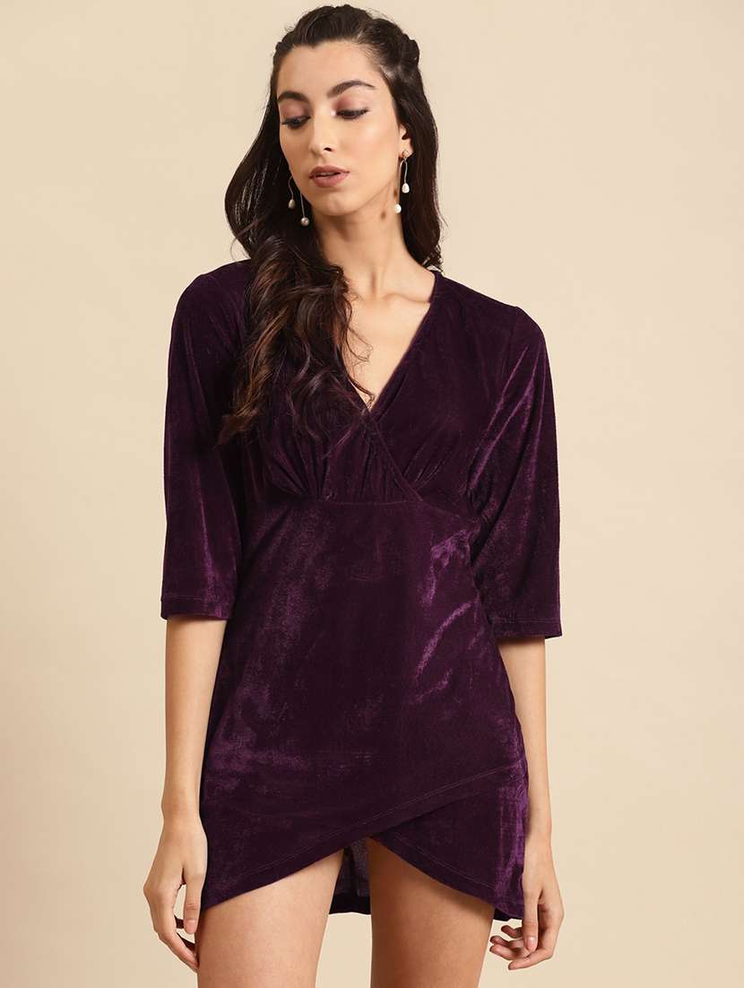 women solid three quarter sleeve sheath dress 