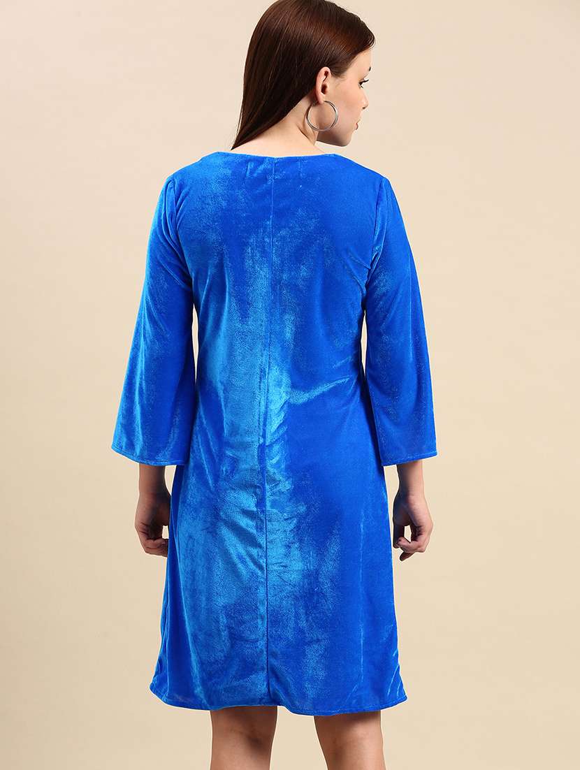 women solid bell sleeve a-line dress - 22380383 -  Standard Image - 3