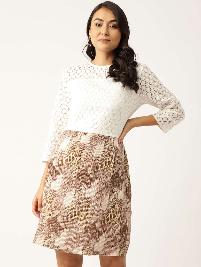 women printed three quarter sleeve a-line dress