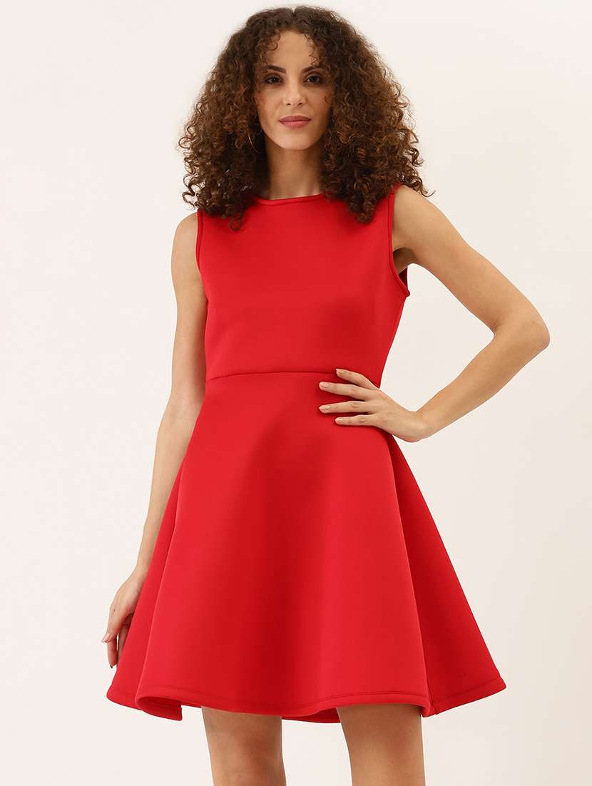women solid sleeveless a-line dress