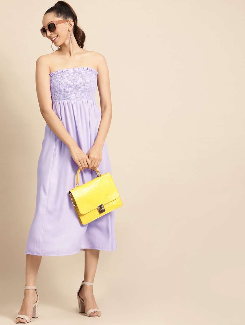 women solid sleevsless tube a-line dress