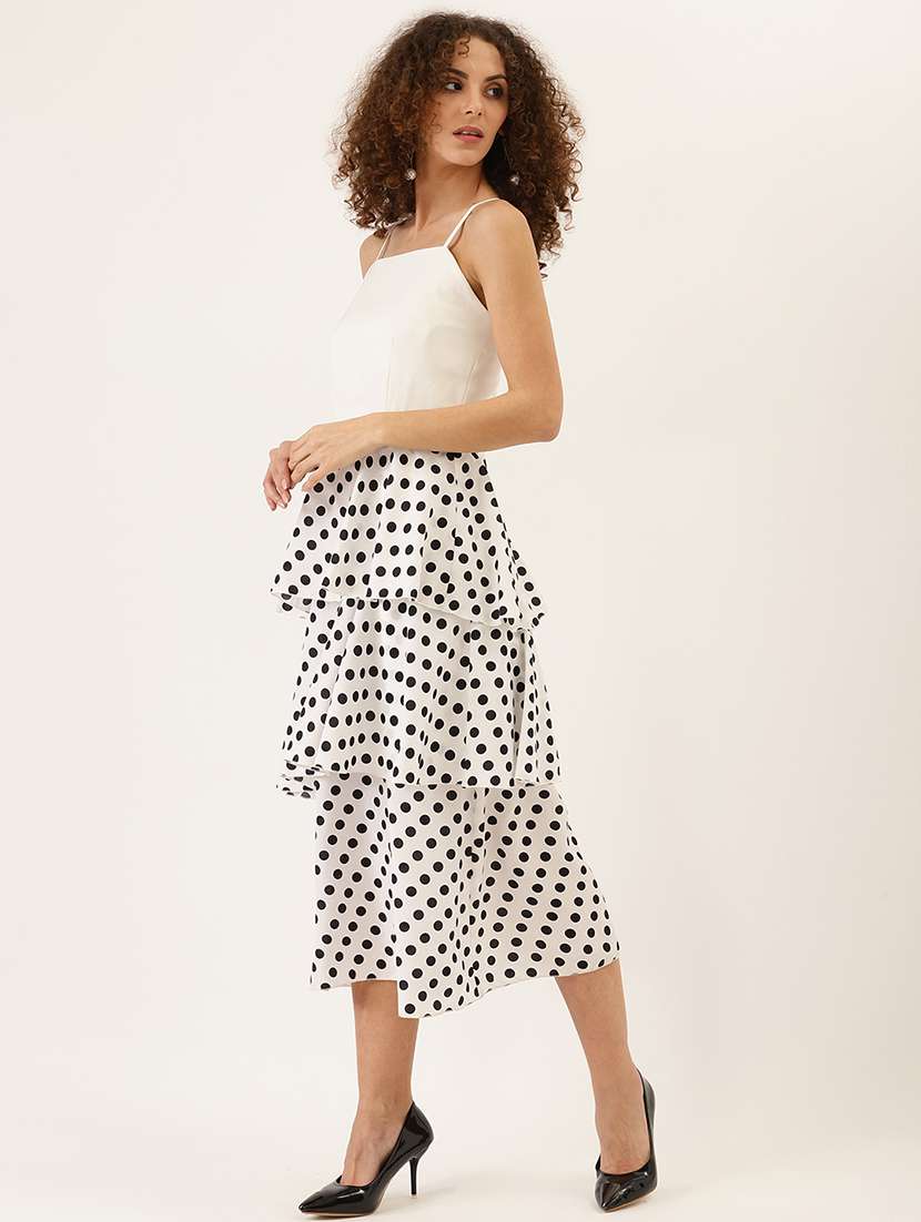 women polka doted shoulder layered dress - 22380482 -  Standard Image - 3