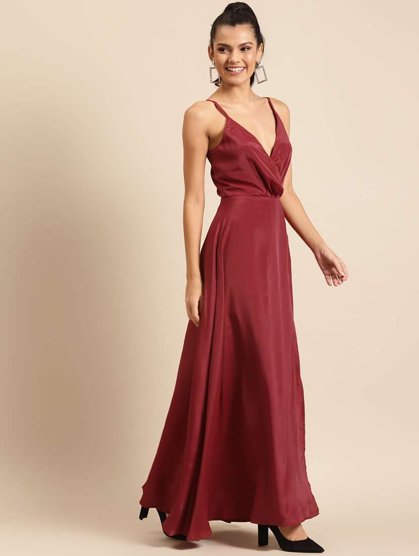 women solid shoulder strap high slit dress - 22380503 -  Standard Image - 3