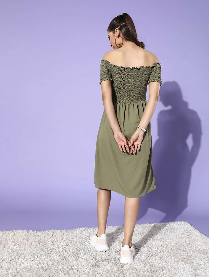 women solid off shoulder short sleeve a-line dress - 22380551 -  Standard Image - 3