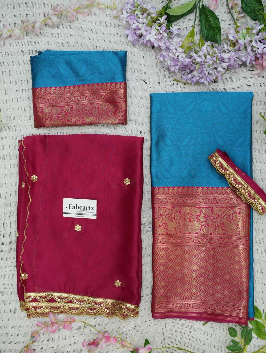 blue silk flared lehenga