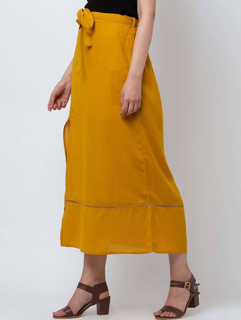 women solid high rise a-line skirt